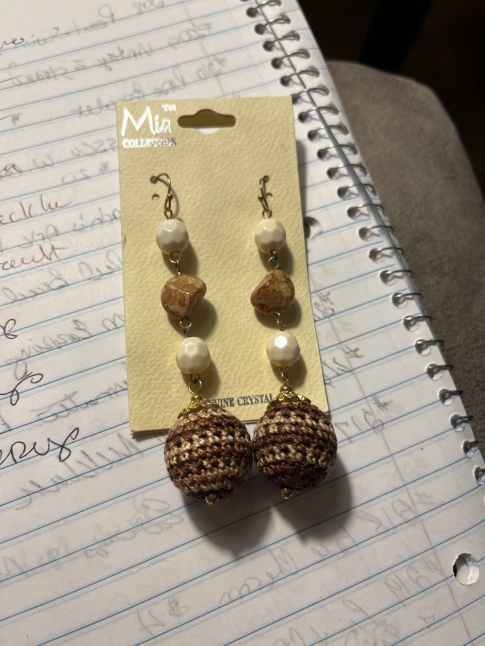 MISHA COLLECTION Brown and Cream Crochet Bead Drop Earrings 1524